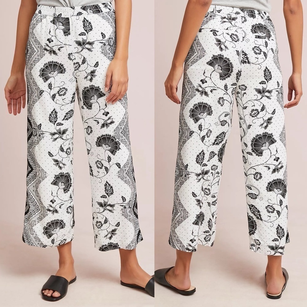 Anthropologie Ett Twa Glencairn Pants Size Medium Cropped Wide Legs Floral EUC